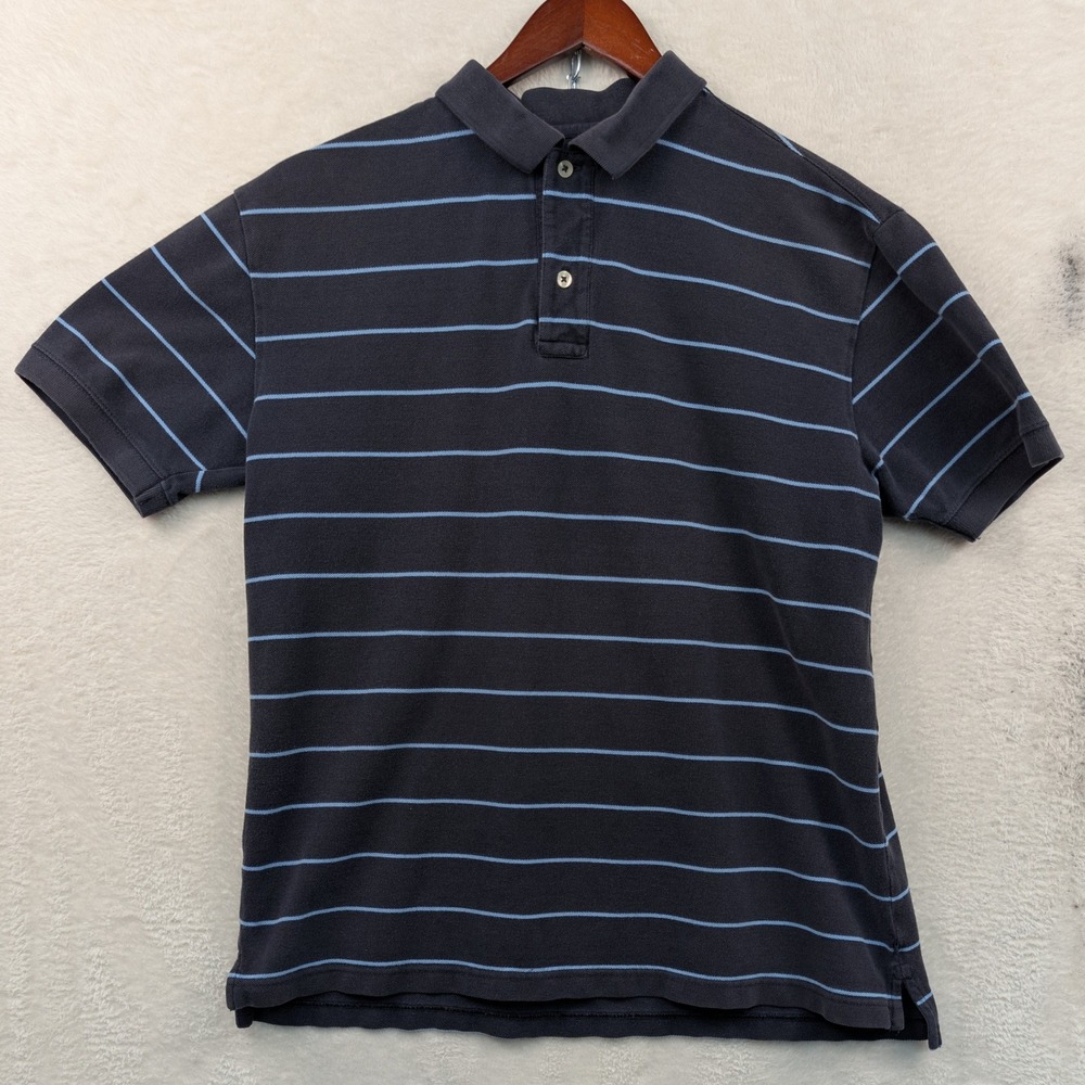 VTG Gap Polo Shirt Men's L Navy Blue Striped Cotton Pique Preppy Nautical Y2K